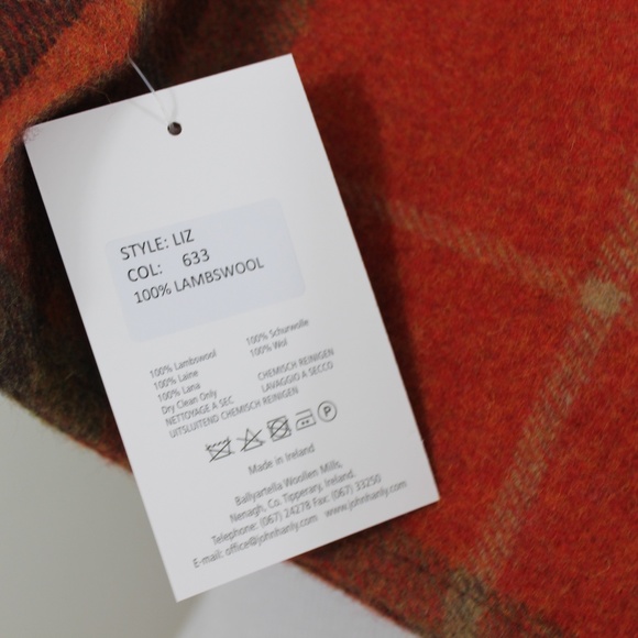 New Made in Ireland Lambs' Wool Wrap Cape Plaid Orange Tan - Picture 6 of 9